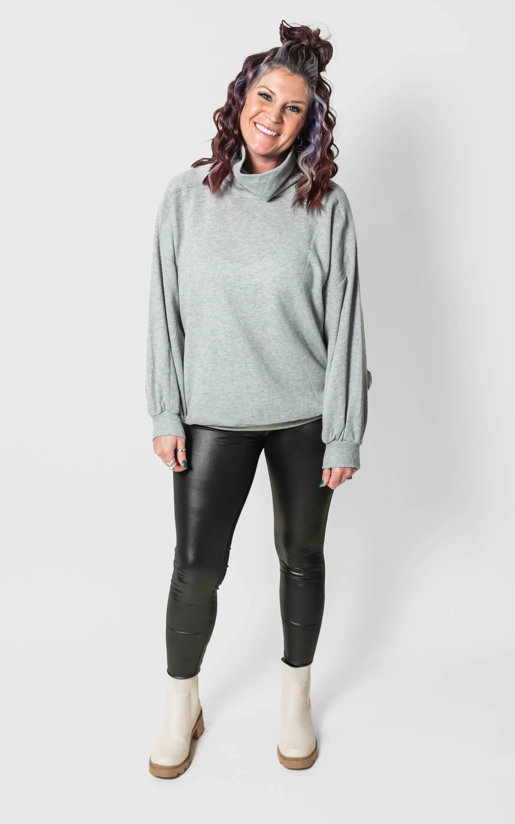 Cotton Rib Boxy Turtleneck Oversized Silhouette Top