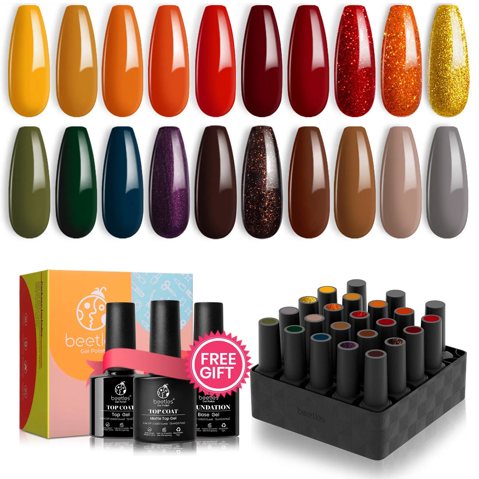 Cozy Campfire - 20 Gel Colors Set with Top and Base Coat (5ml/Each)