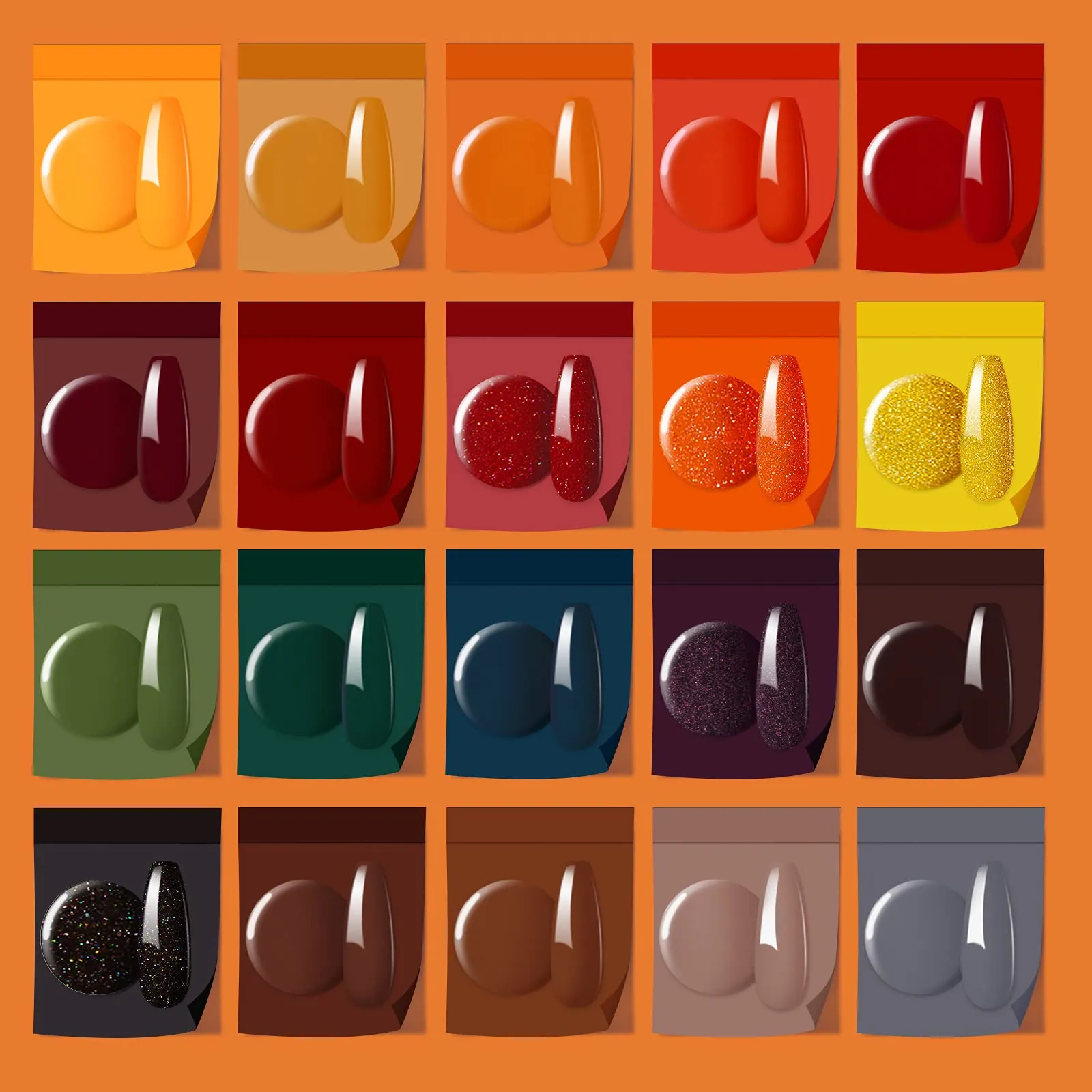 Cozy Campfire - 20 Gel Colors Set with Top and Base Coat (5ml/Each)