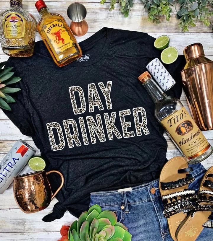 Day Drinker Leopard Print Graphic Tee - Restocked!!  *Best Seller*