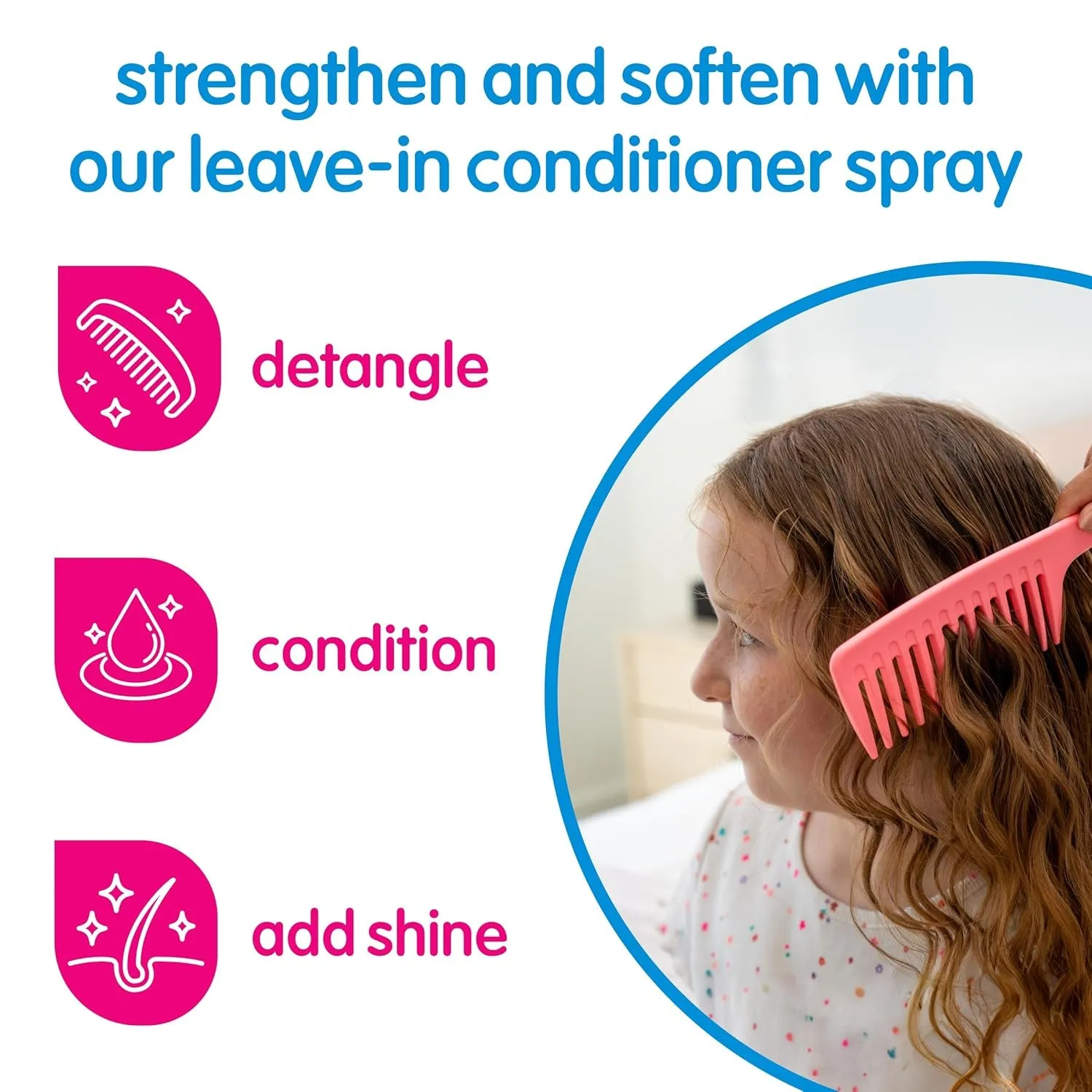 Detangler & Leave in Conditioner Spray (8 Fl Oz) Hair Detangler Spray for Kids, Paraben-Free Leave in Hair Conditioner & Detangling Spray for Frizzy Hair, Keratin, Soy Protein & Kiwi Extract