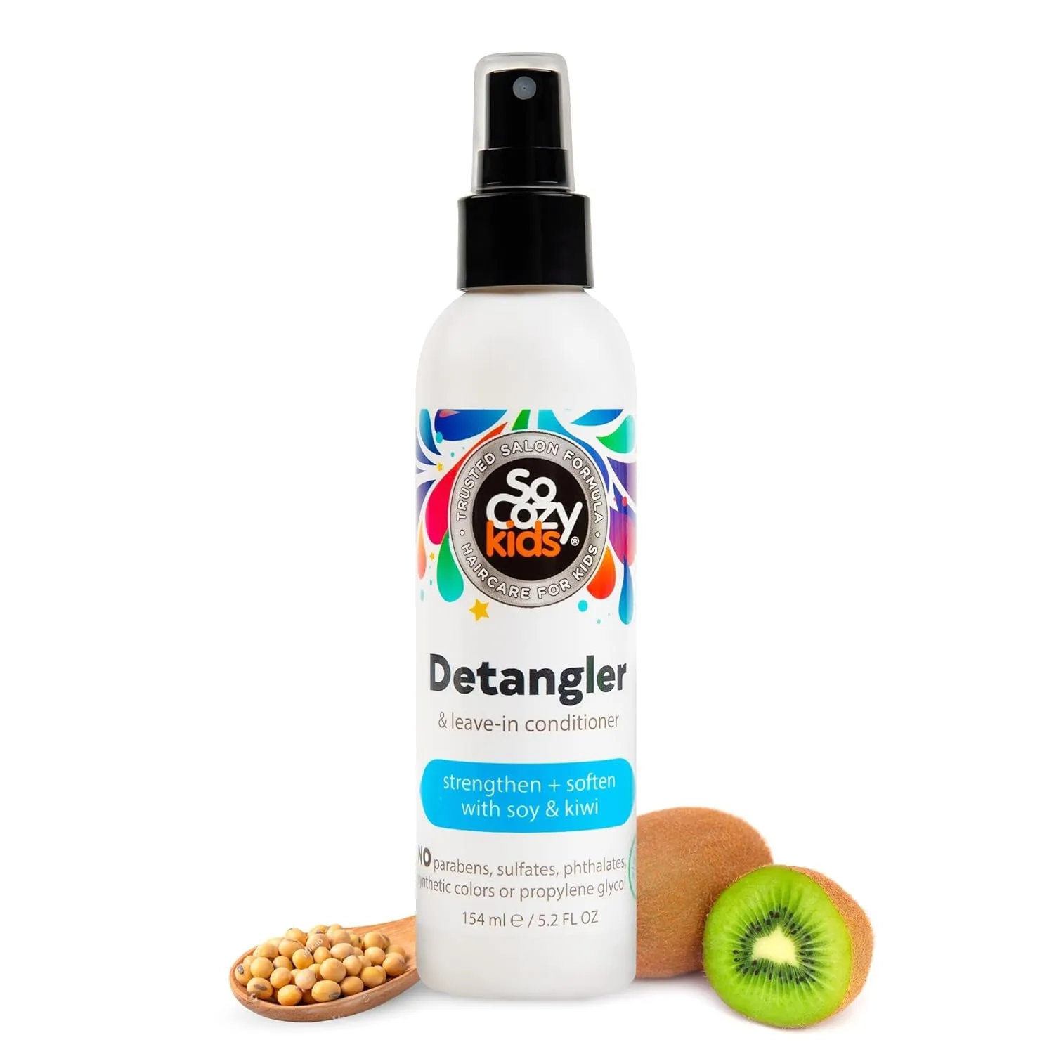 Detangler & Leave in Conditioner Spray (8 Fl Oz) Hair Detangler Spray for Kids, Paraben-Free Leave in Hair Conditioner & Detangling Spray for Frizzy Hair, Keratin, Soy Protein & Kiwi Extract