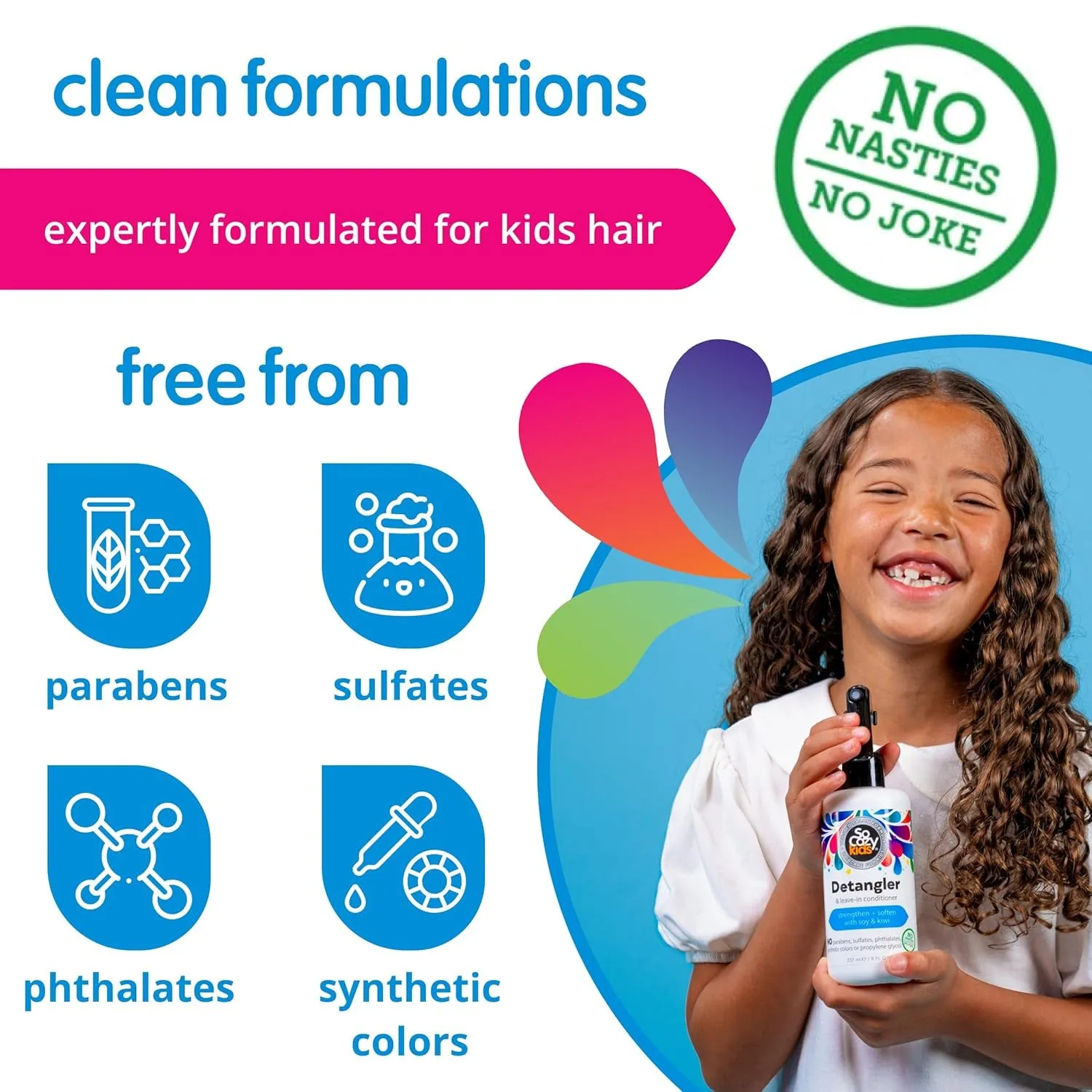 Detangler & Leave in Conditioner Spray (8 Fl Oz) Hair Detangler Spray for Kids, Paraben-Free Leave in Hair Conditioner & Detangling Spray for Frizzy Hair, Keratin, Soy Protein & Kiwi Extract