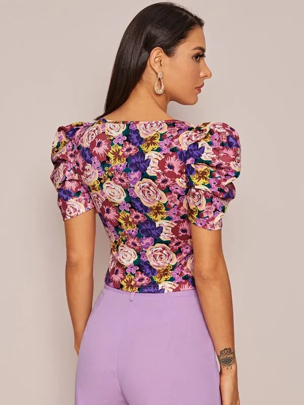 Doll Puff Sleeve Floral Print Top