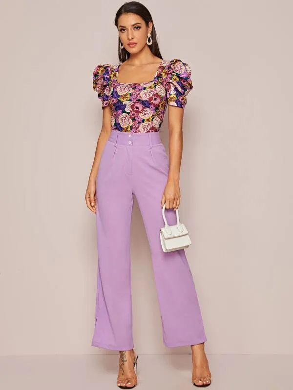 Doll Puff Sleeve Floral Print Top