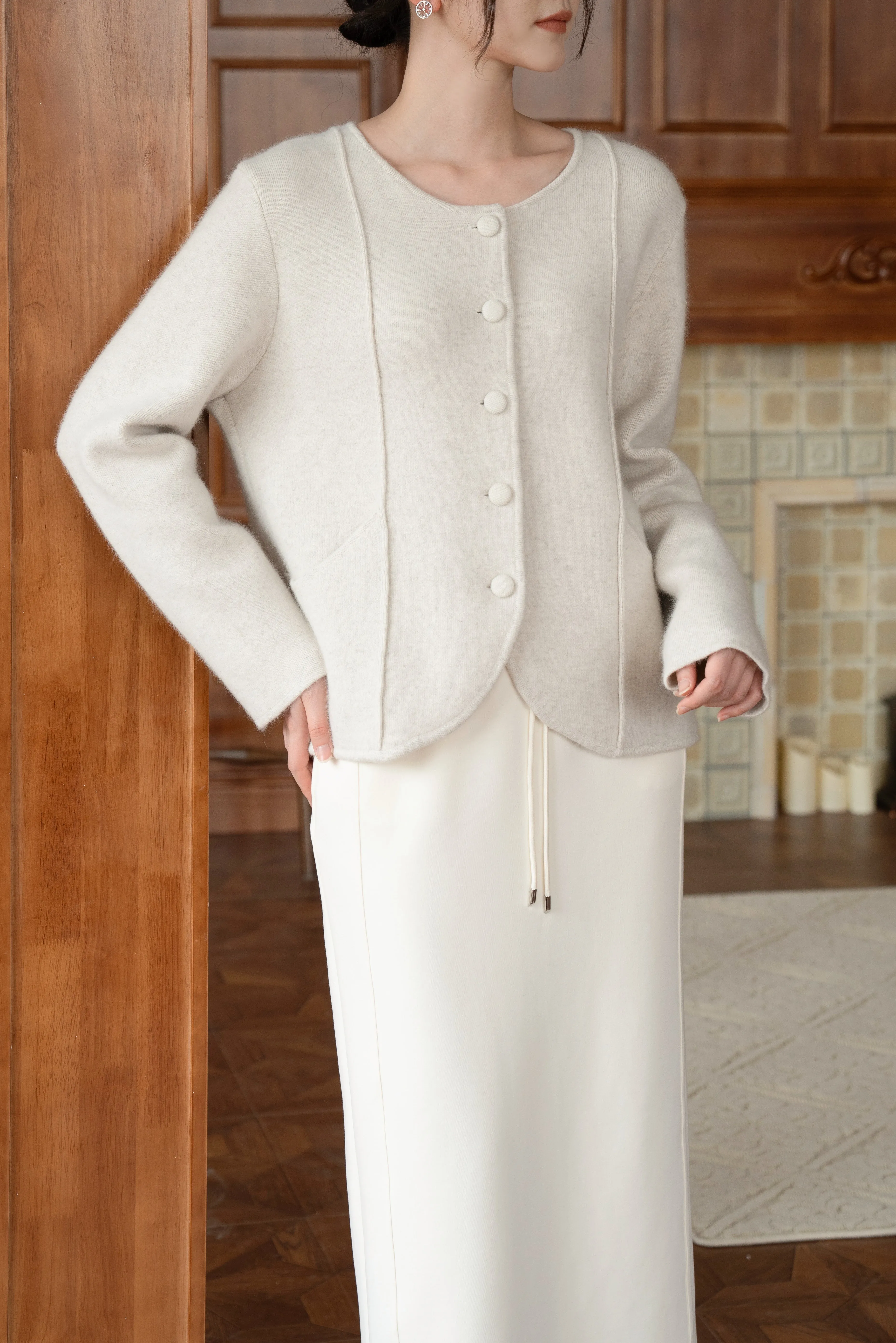 Eloise Wool And Raccoon Yarn Cardigan - Beige
