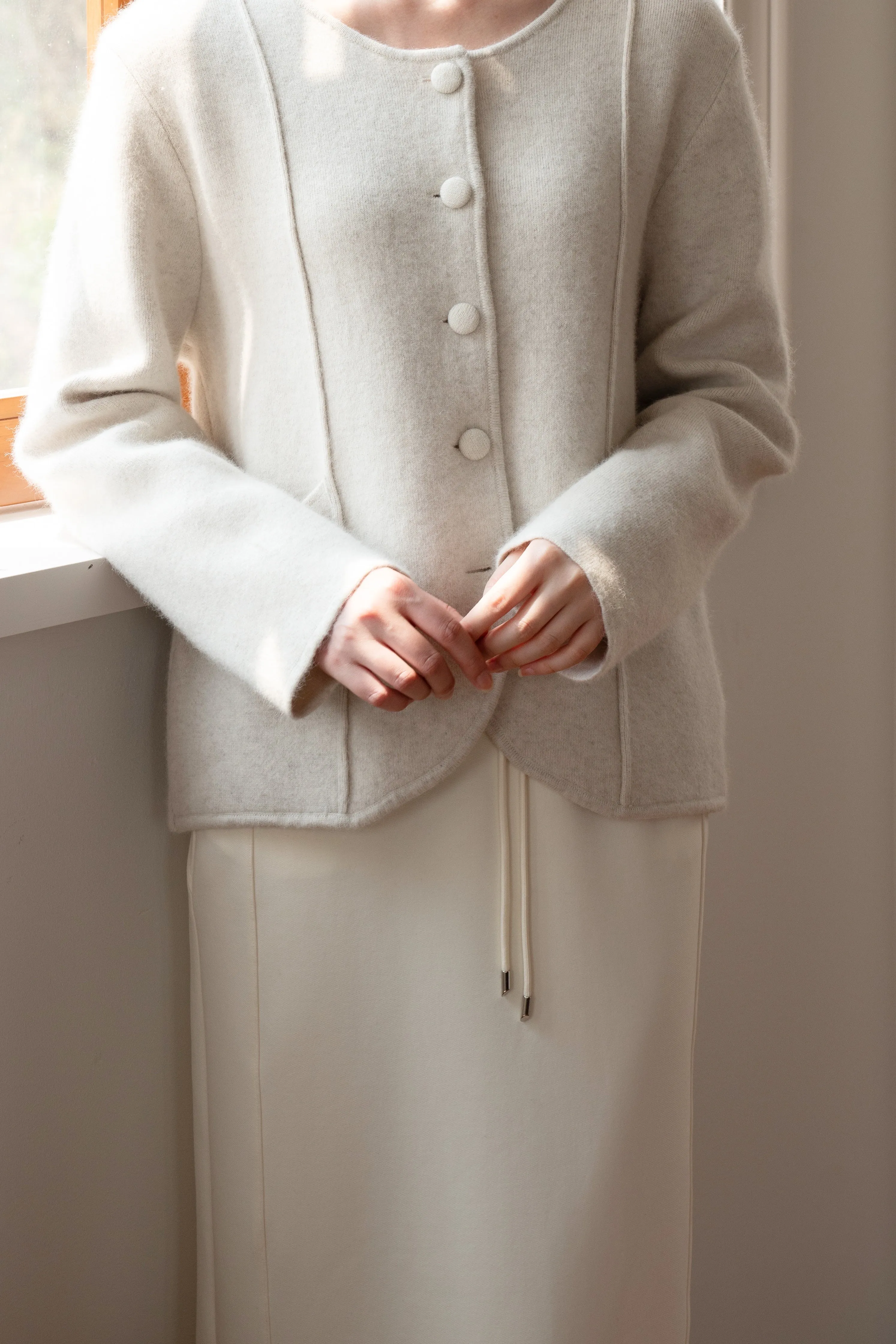Eloise Wool And Raccoon Yarn Cardigan - Beige