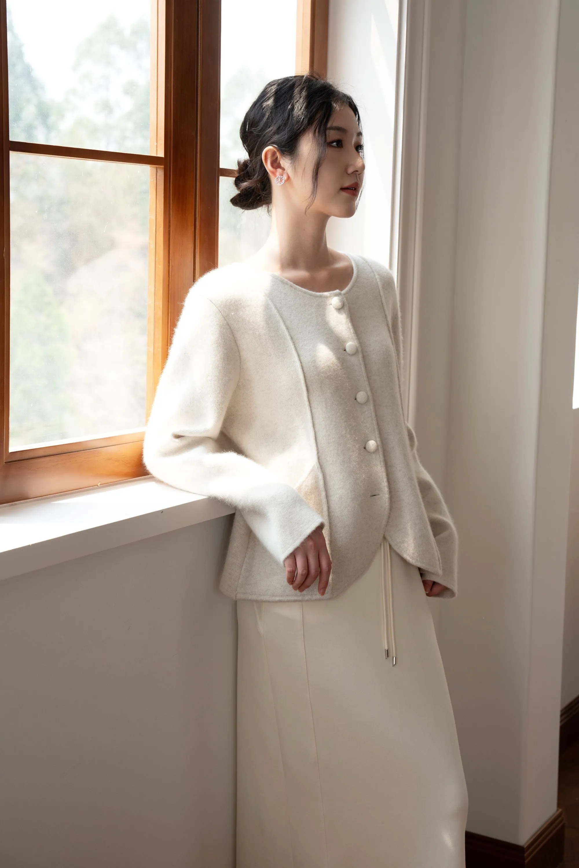 Eloise Wool And Raccoon Yarn Cardigan - Beige