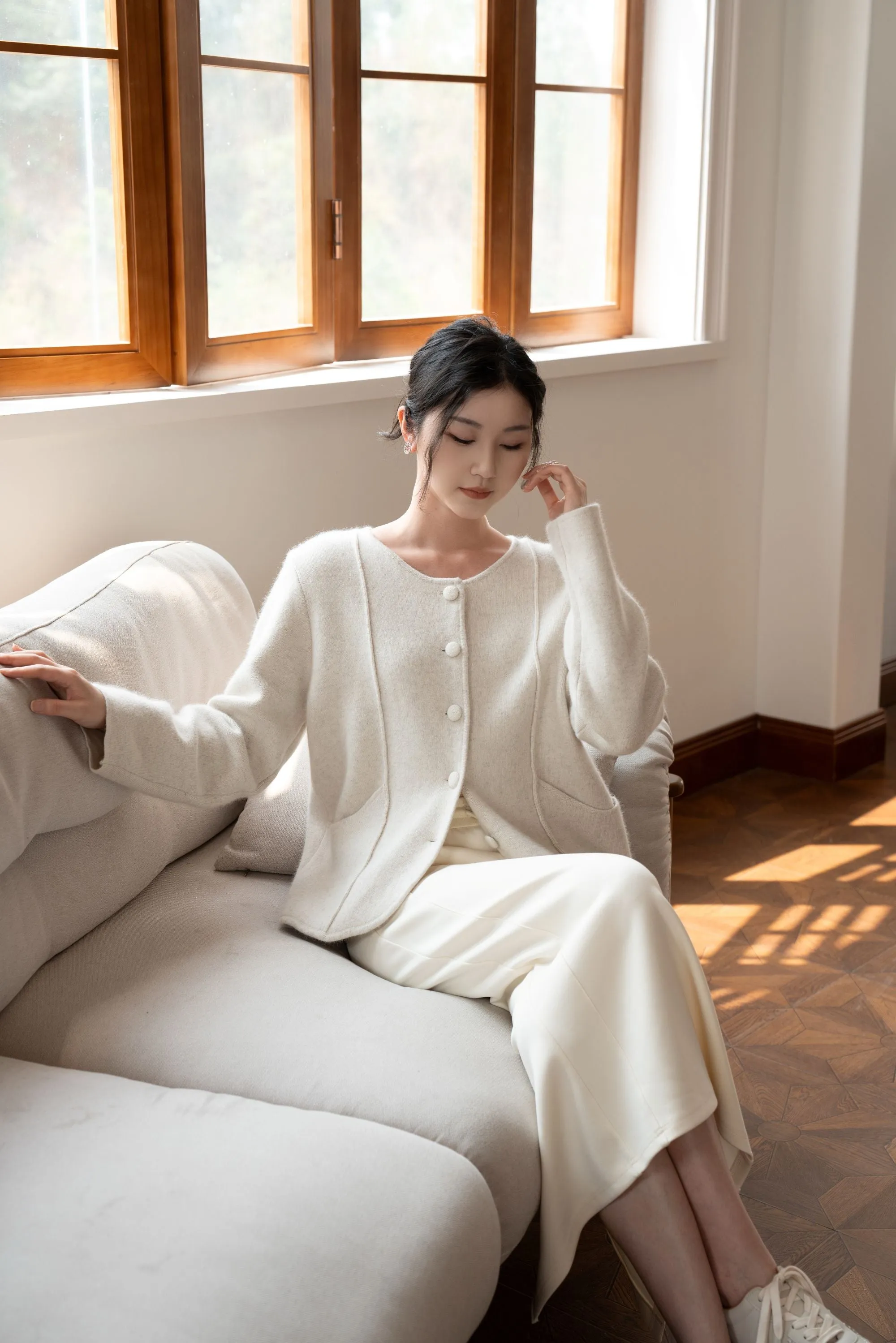 Eloise Wool And Raccoon Yarn Cardigan - Beige