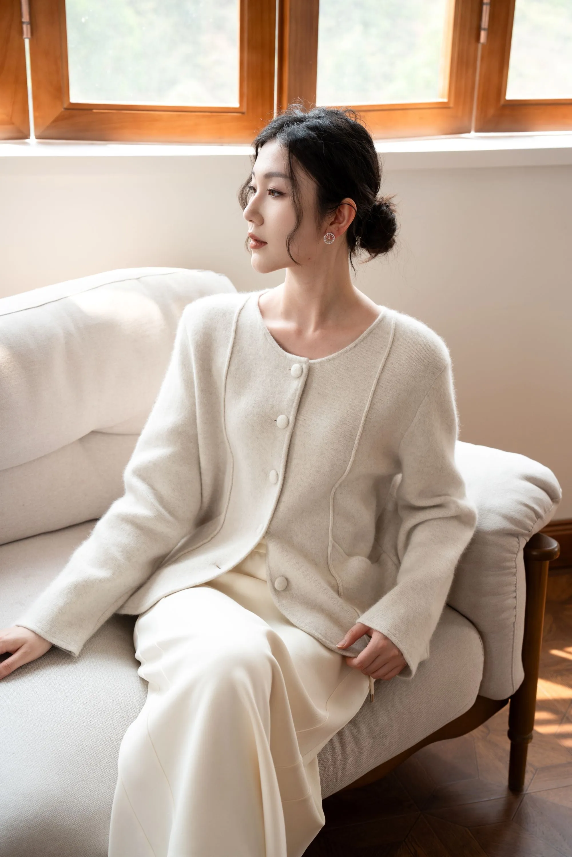 Eloise Wool And Raccoon Yarn Cardigan - Beige