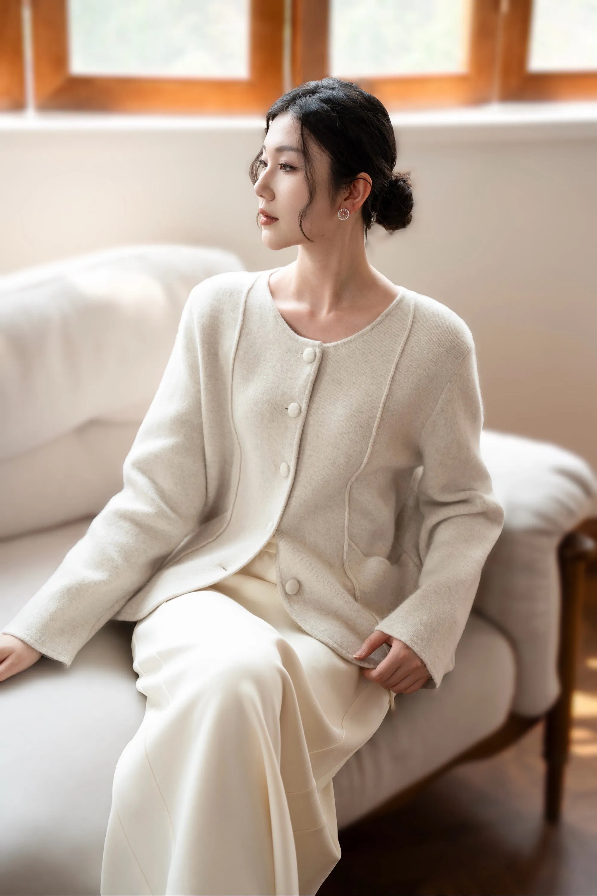 Eloise Wool And Raccoon Yarn Cardigan - Beige