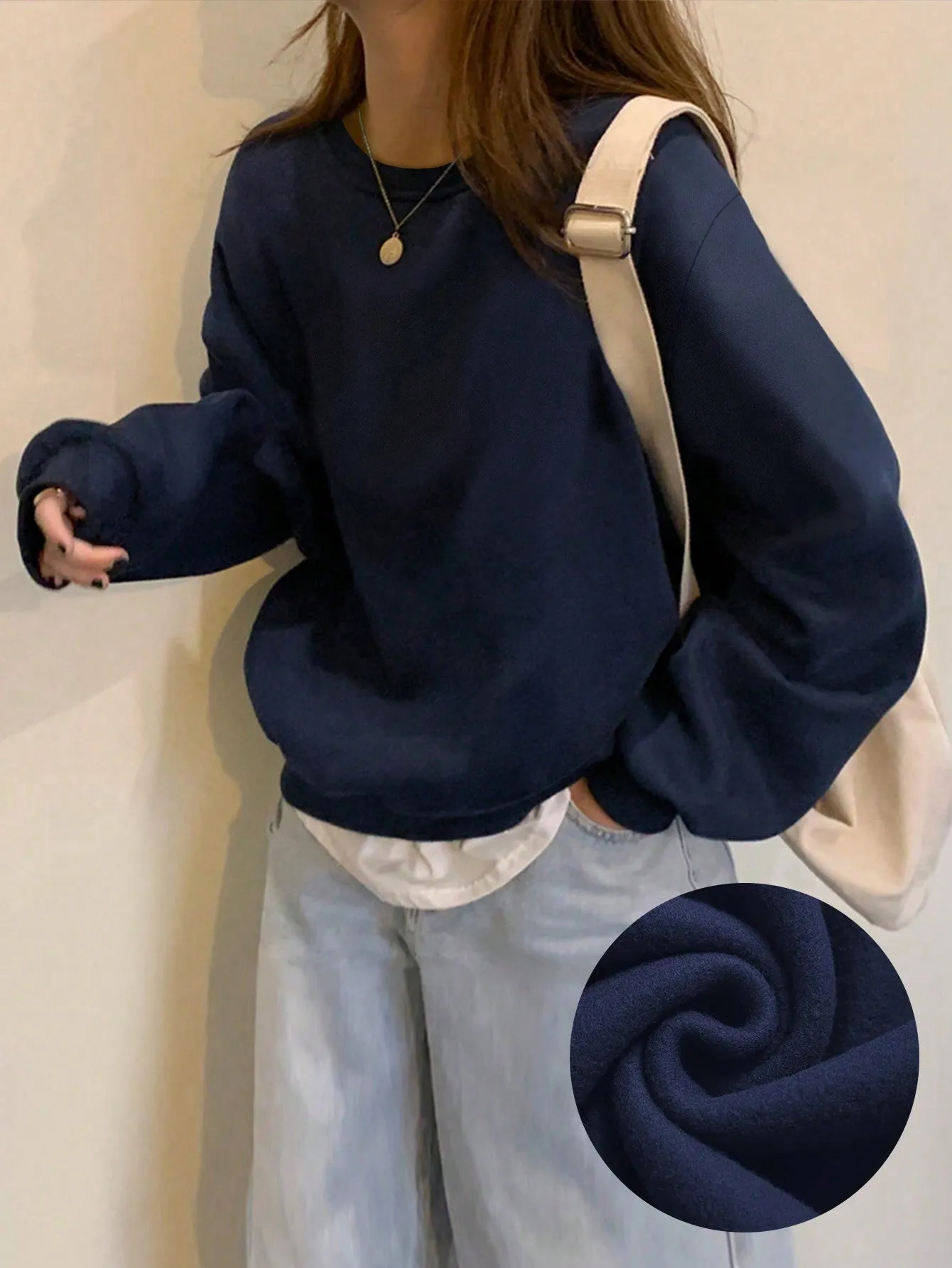 EZwear Solid Round Neck Thermal Lined Sweatshirt