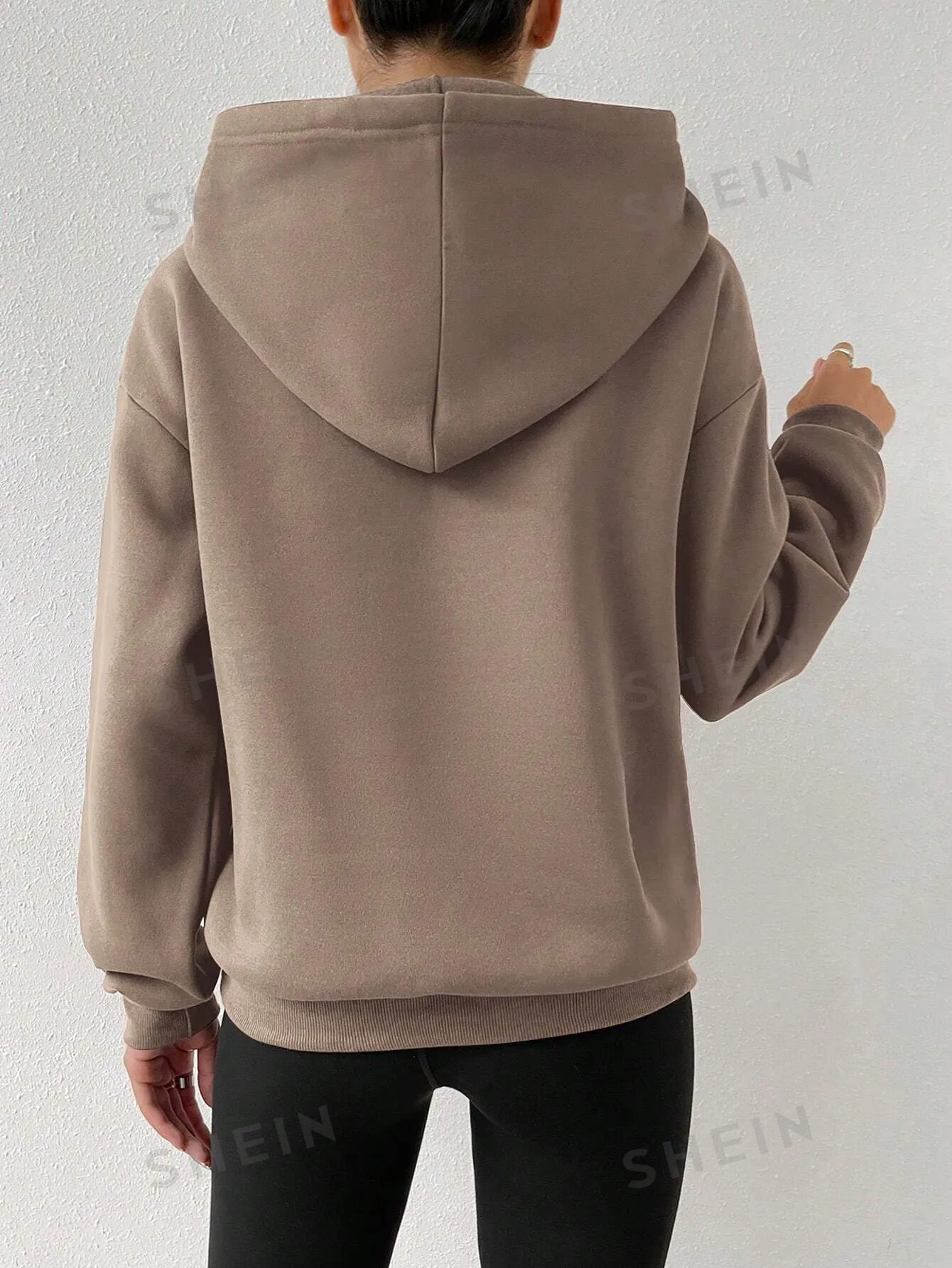EZwear Women Over-Thinking Slogan Drawstring Hooded Loose Fit Long Sleeve Sweatshirt