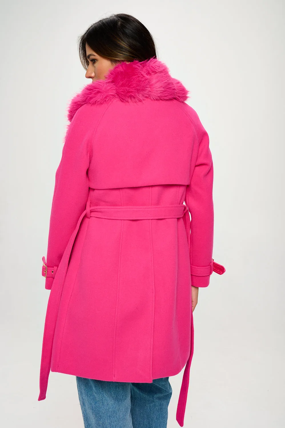 Faux Fur Trim Trench Coat