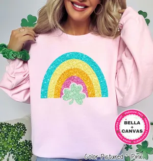 Faux Glitter Rainbow St Patricks Day Tee or Sweatshirt
