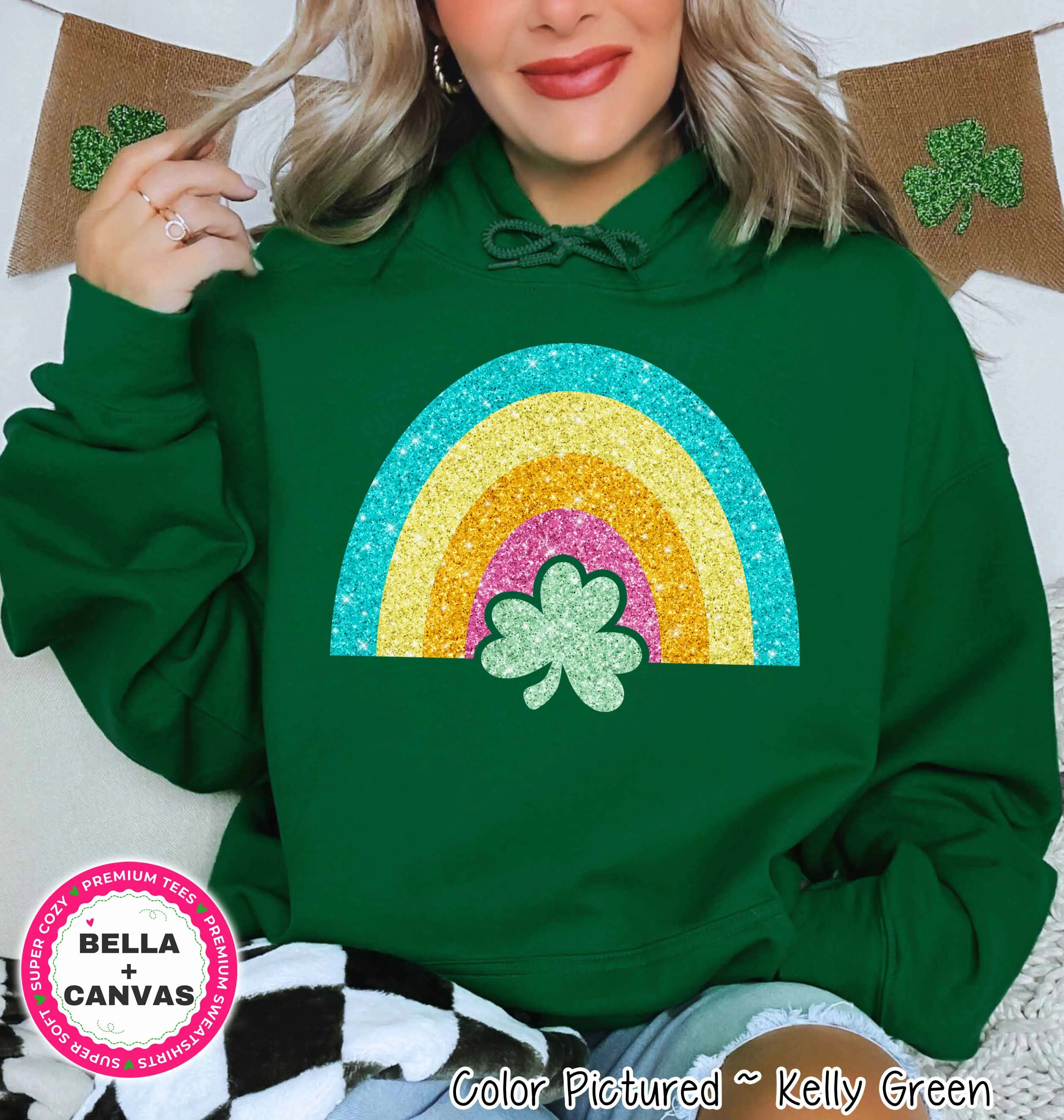Faux Glitter Rainbow St Patricks Day Tee or Sweatshirt