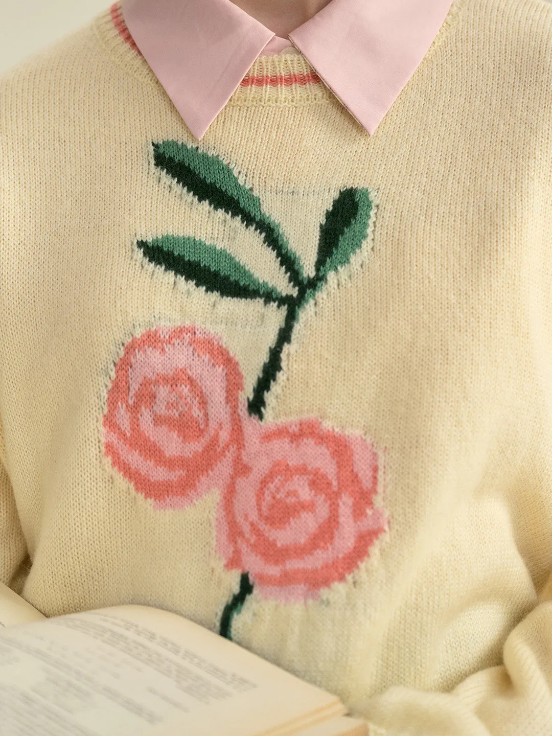 【Final Sale】Ayra Round Neck Flower Pattern Elegant Long Sleeve Pullover Jumper