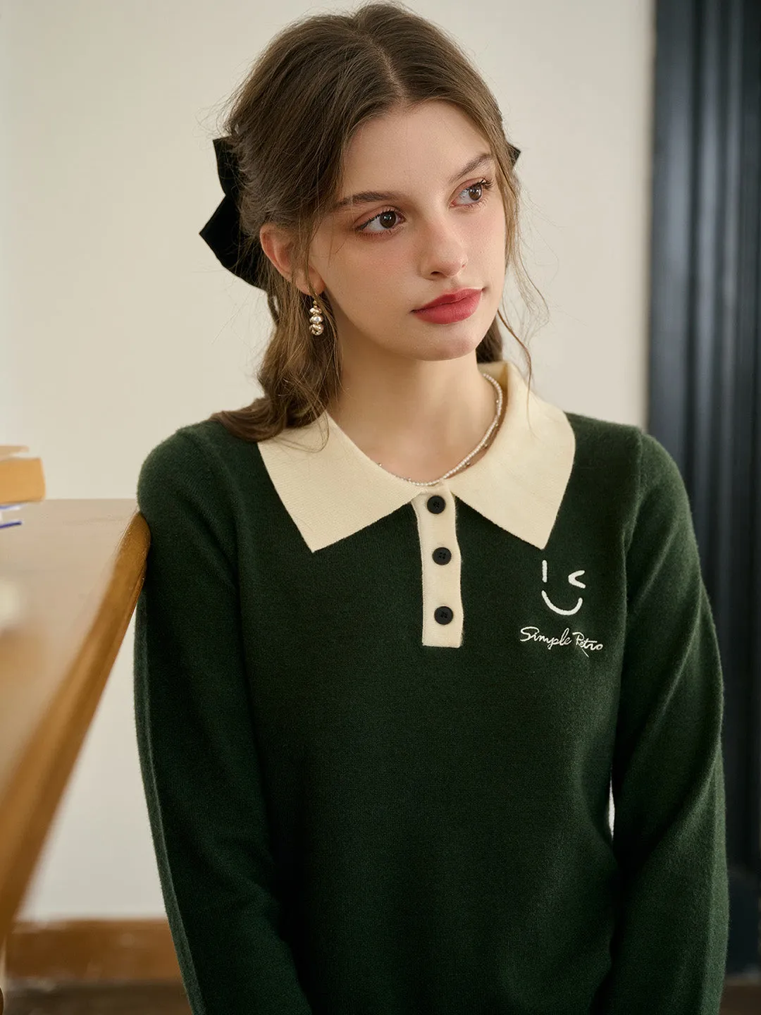【Final Sale】Freya Custom Collar Contrast Color Print Button-Front Blouse