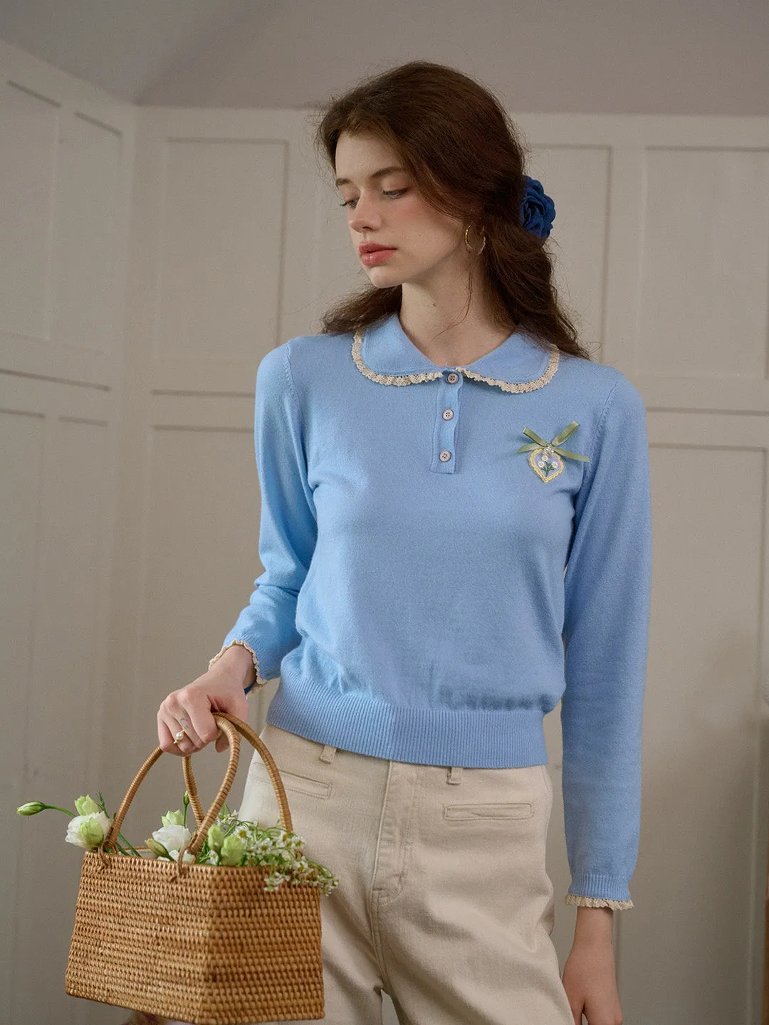 【Final Sale】Phoebe Customized Contrast Color Collared Pullover Sweater