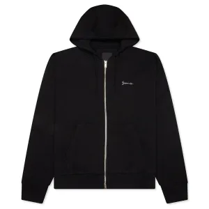 Fleece Zipped Hoodie with Hubert Objects Print- Black