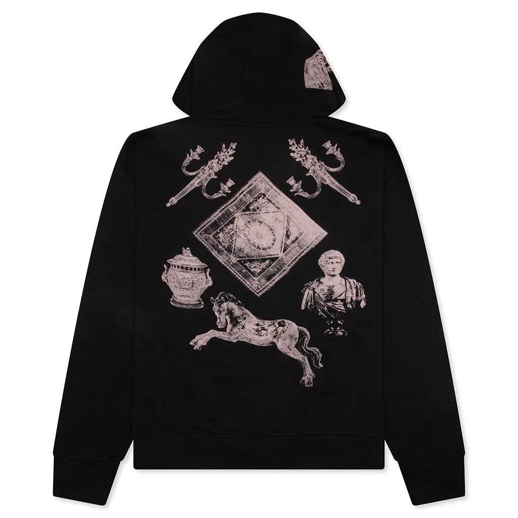 Fleece Zipped Hoodie with Hubert Objects Print- Black