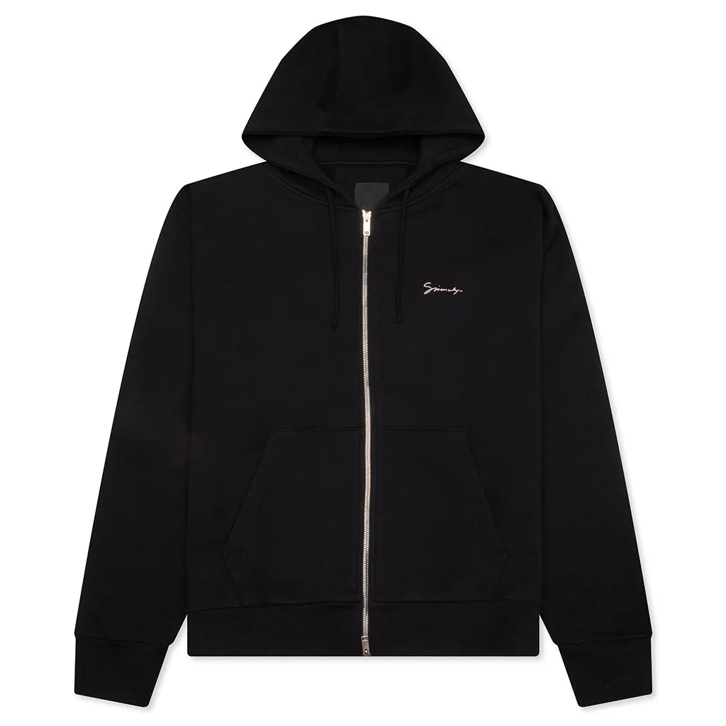 Fleece Zipped Hoodie with Hubert Objects Print- Black