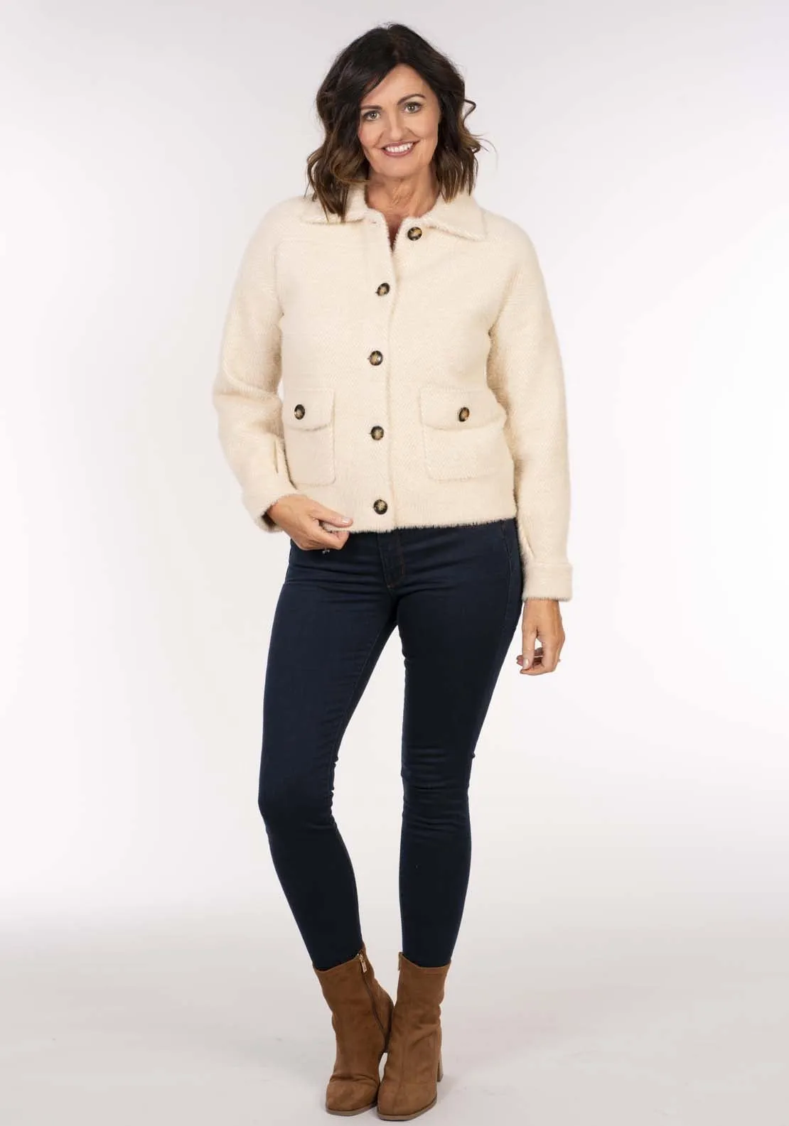 Fluffy Yarn Jacket - White
