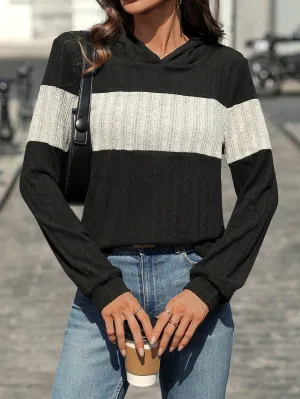 Franclia Women's Regular Fit Hooded Long Sleeve Color Block Sweatshirt, Spring/Summer