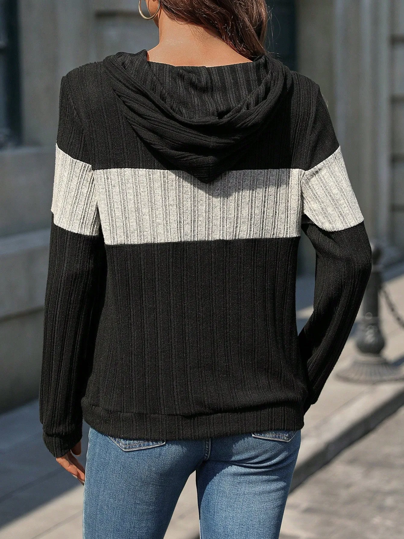 Franclia Women's Regular Fit Hooded Long Sleeve Color Block Sweatshirt, Spring/Summer