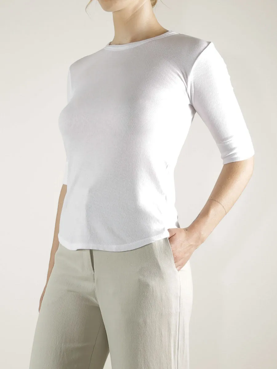 Giada Slim Crew in Lightweight Rib - White