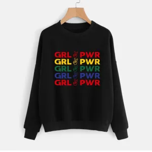 Girl Power Printed Fleece Full Sleeves Pull Over Sweatshirt For Women