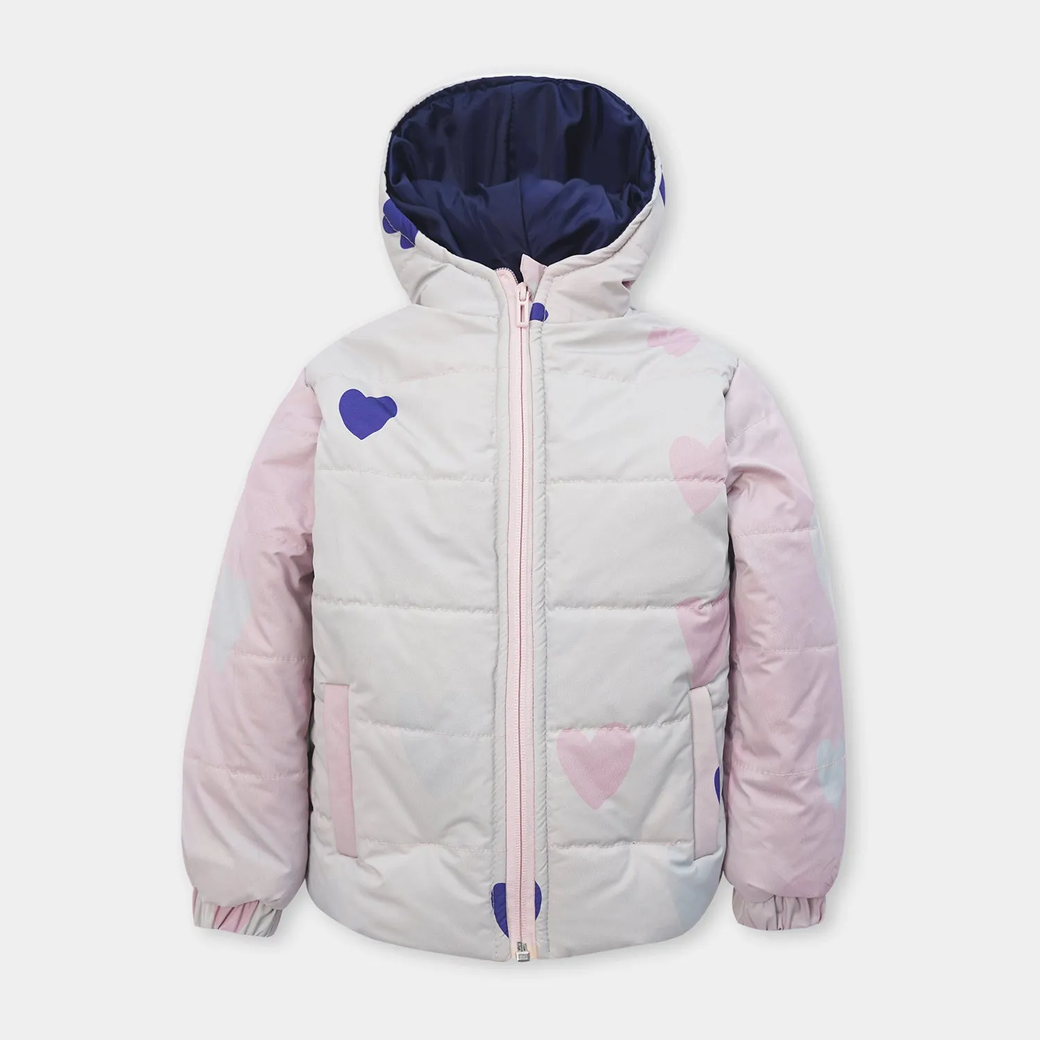 Girls Premium Quality Heart Printed Zipper Hoodie Jacket
