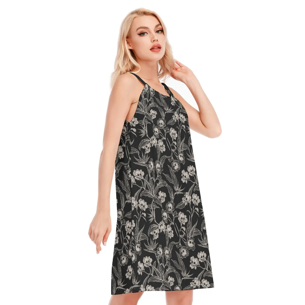 Gothic Floral A-line Tank Dress | Cotton