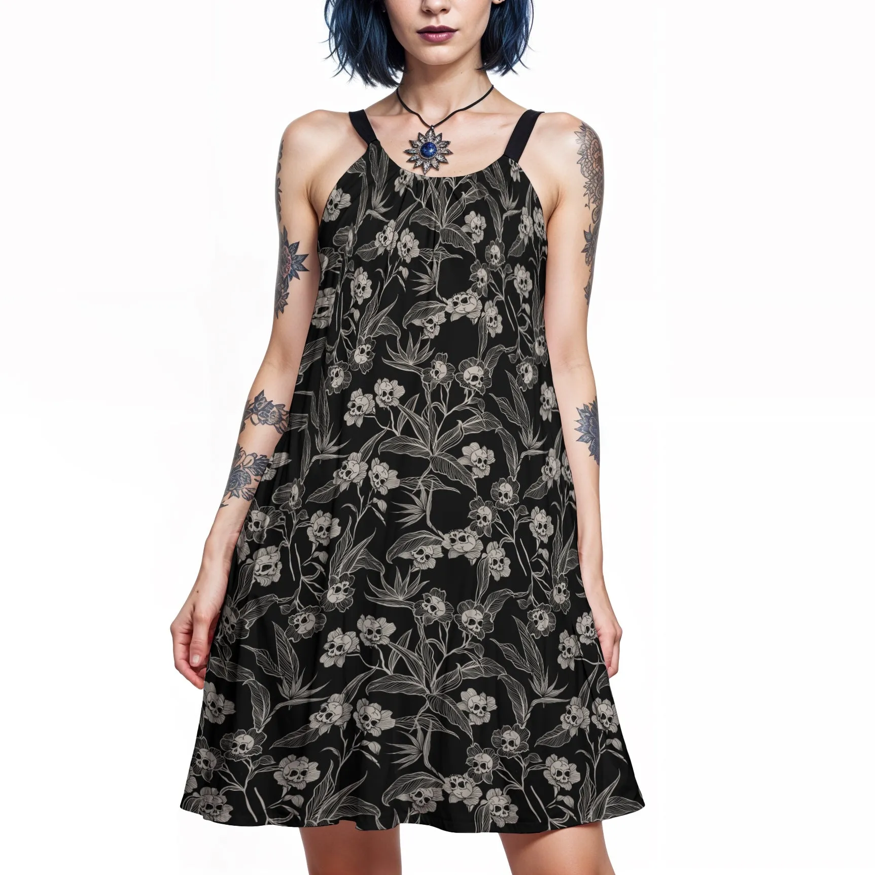 Gothic Floral A-line Tank Dress | Cotton