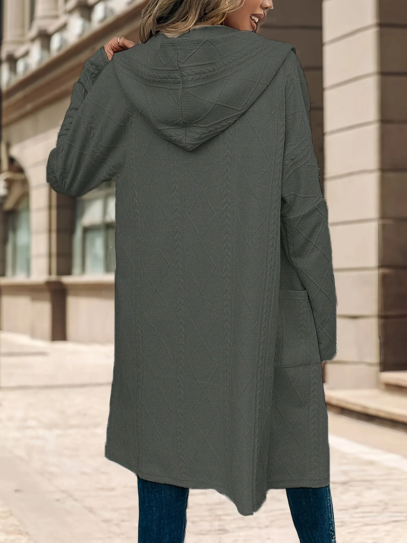 Grey Longline Jacket With Front Pocket And Hood