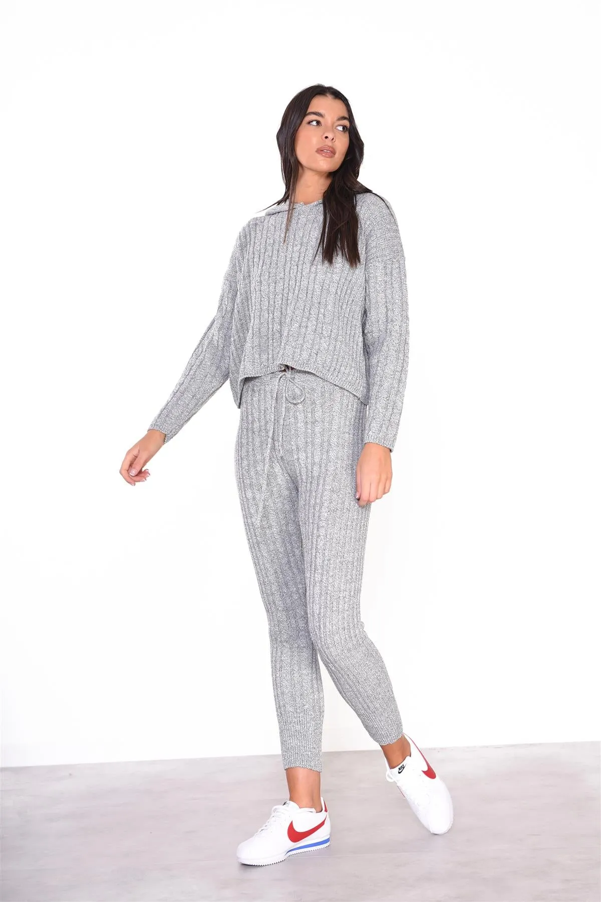 Grey-Marl Long-Sleeves-Hooded-Jumper