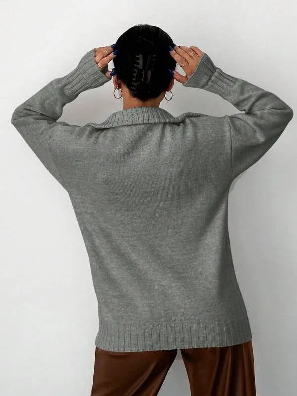 Half Zip Drop Shoulder Collar Sweater