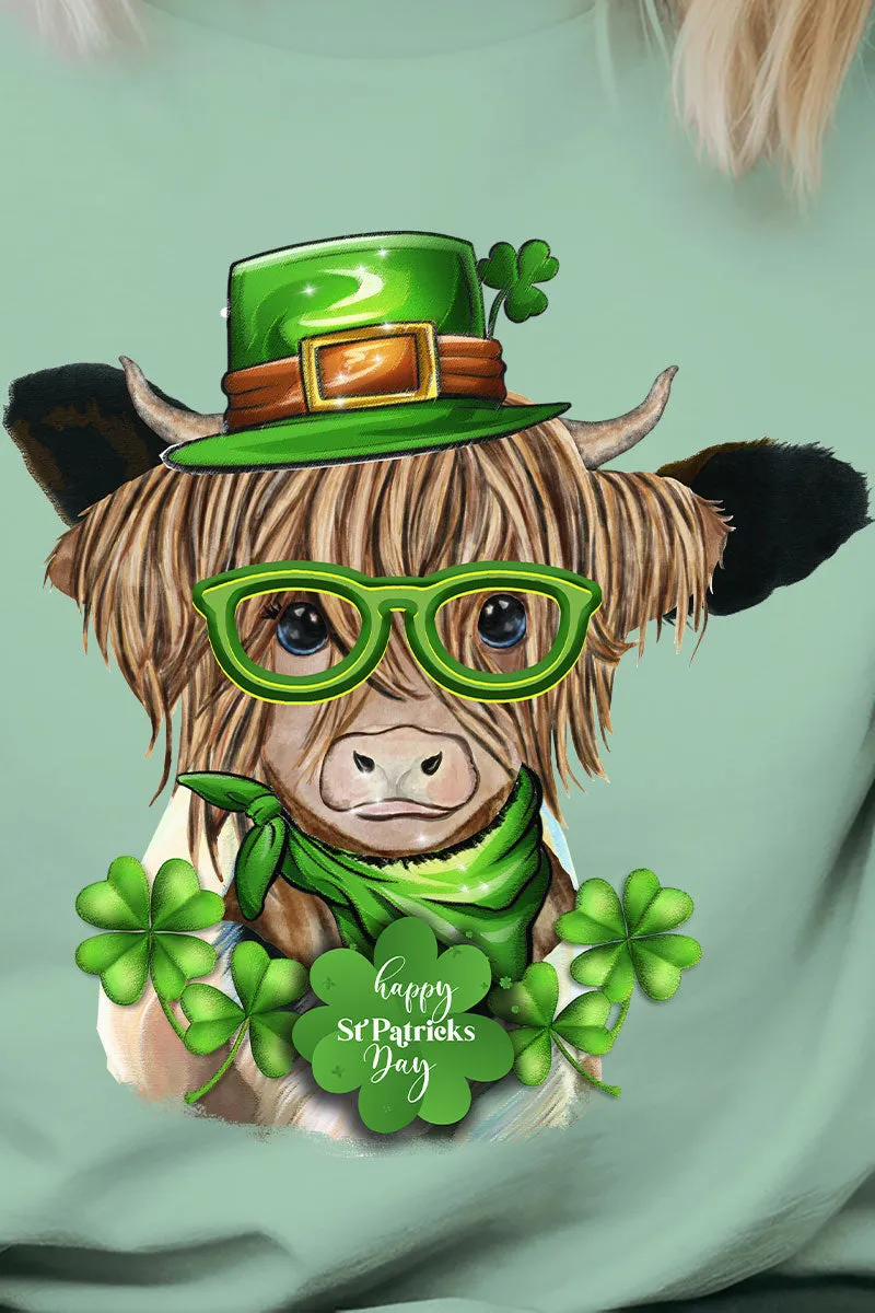Happy St. Patrick's Day Highland Cow Short Sleeve Relaxed Fit T-Shirt