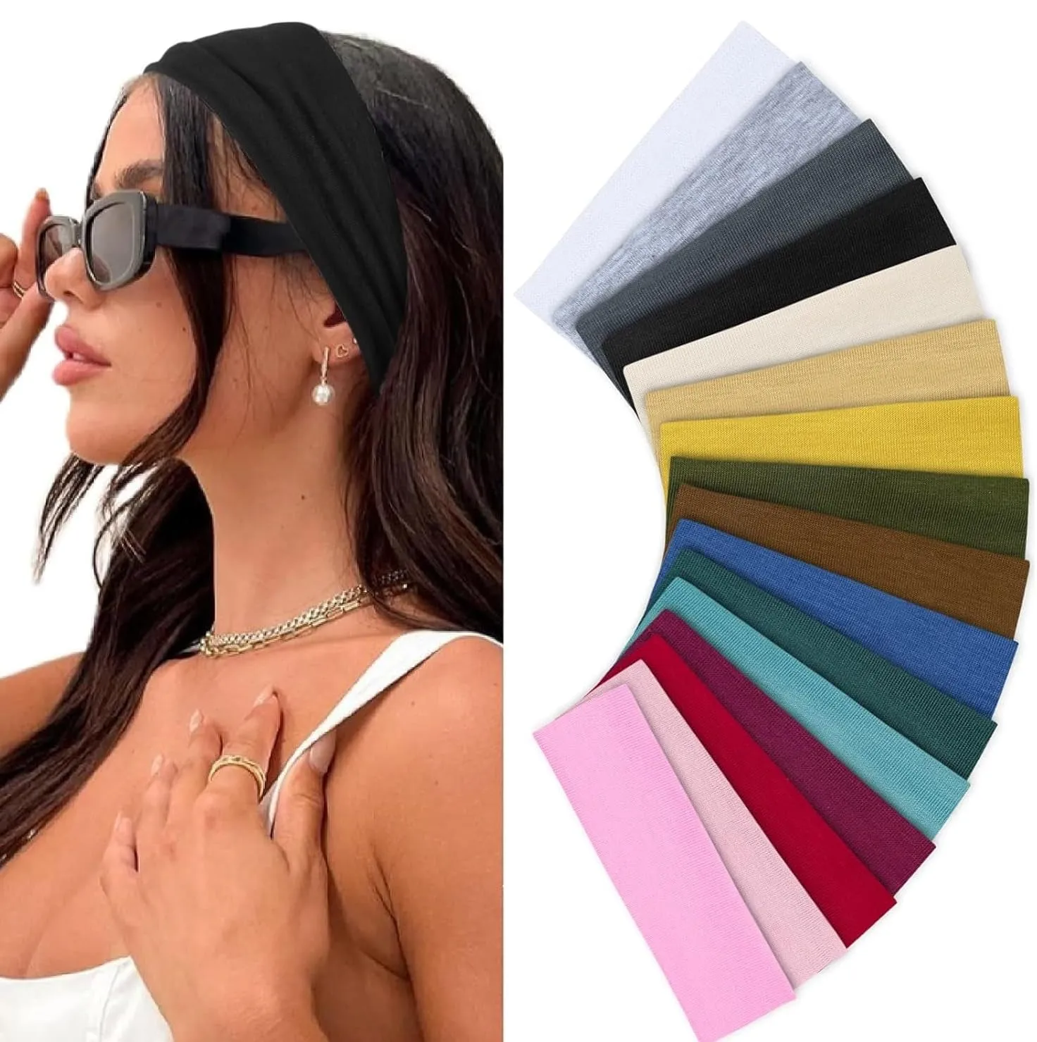Headbands for Women 16 Pack Elastic Hair Bands for Women' Hair Non Slip Soft Cloth Fabric Headbands Women Hair Accessories, Black White Gray Women Headbands