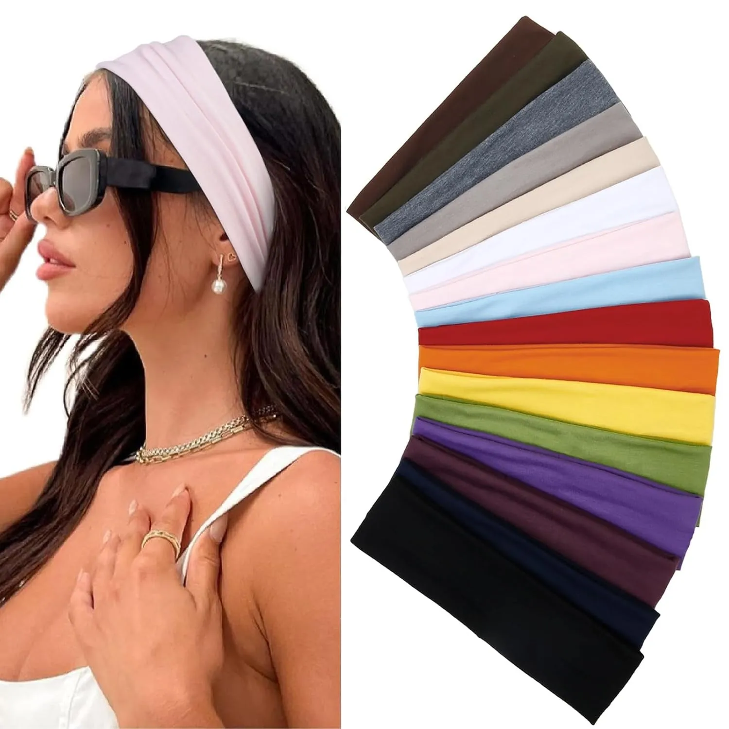 Headbands for Women 16 Pack Elastic Hair Bands for Women' Hair Non Slip Soft Cloth Fabric Headbands Women Hair Accessories, Black White Gray Women Headbands