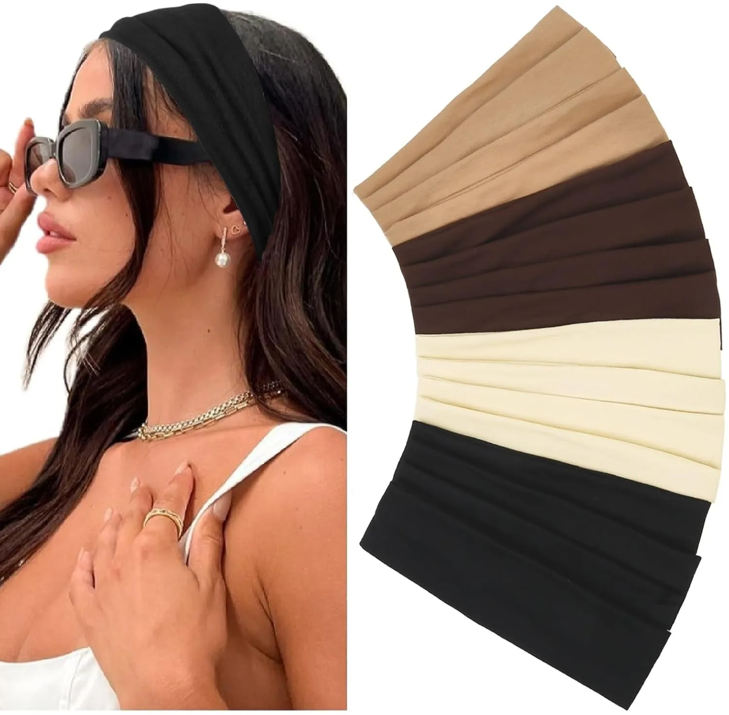 Headbands for Women 16 Pack Elastic Hair Bands for Women' Hair Non Slip Soft Cloth Fabric Headbands Women Hair Accessories, Black White Gray Women Headbands