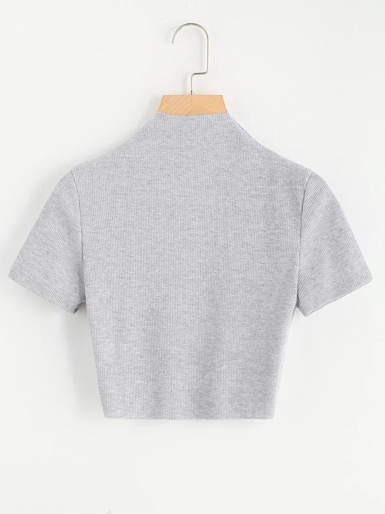 High Neck Ribbed Crop Sweater