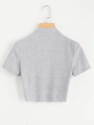 High Neck Ribbed Crop Sweater
