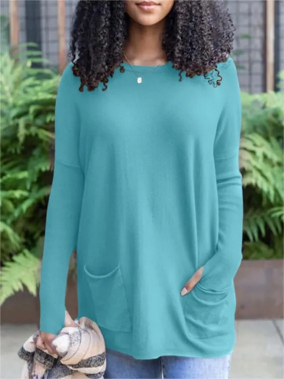 💥HOT SALE 49% OFF💥LONG SLEEVE THUMBHOLE SWEATER POCKET TUNIC