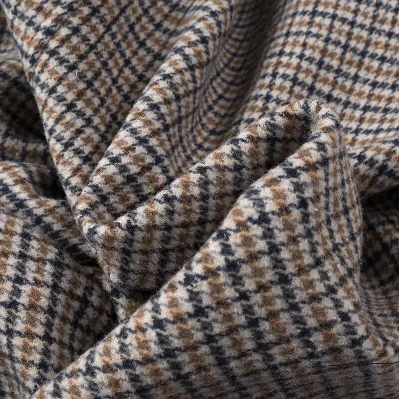 Houndstooth and Blue Velvet Long Sleeve Full Length Coat