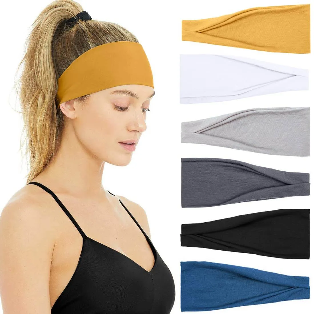 Huachi Non Slip Headbands for Fashion Workout Yoga Sports Exercise Sweatbands Summer Accessories Elastic Bands