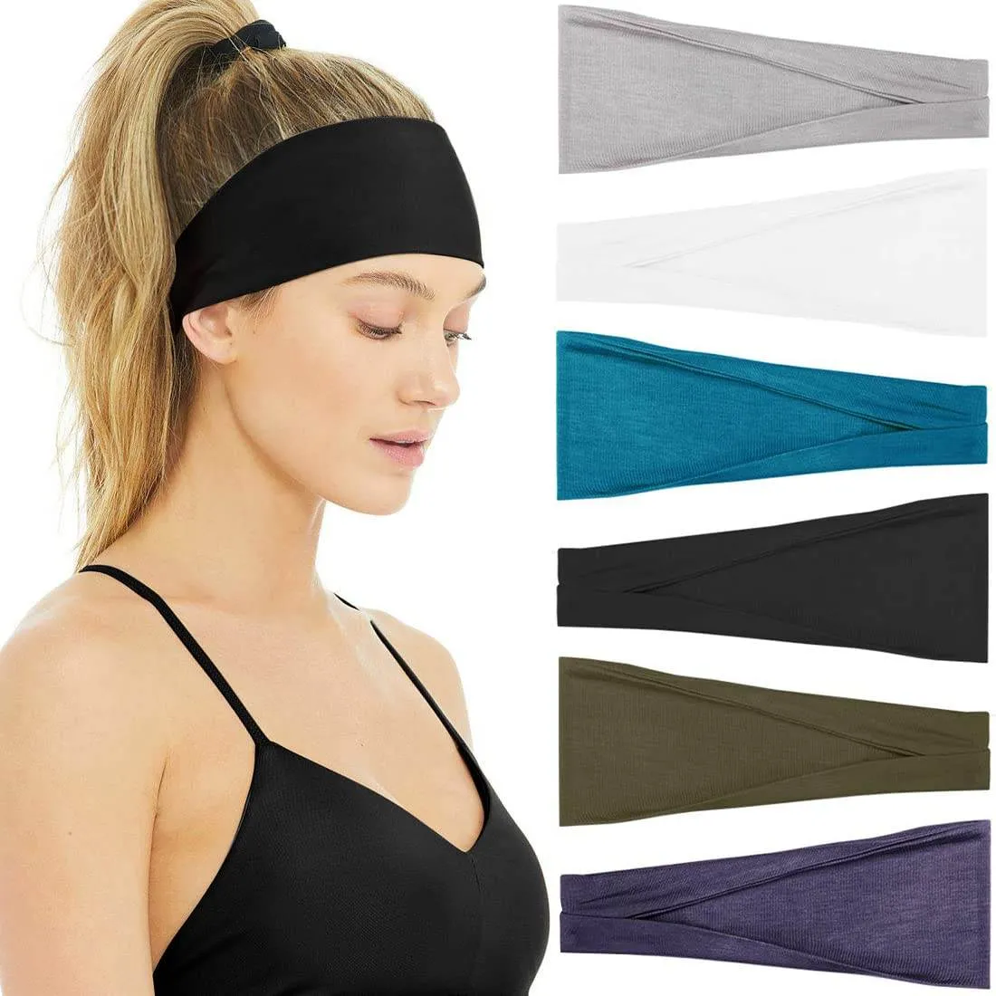 Huachi Non Slip Headbands for Fashion Workout Yoga Sports Exercise Sweatbands Summer Accessories Elastic Bands