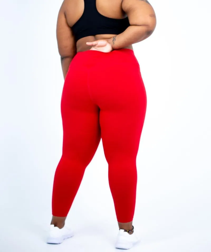ICONI High Waisted Leggings with Pockets, Full Length Tummy Control Leggings for Women, Squat Proof Yoga Pants (US, Alpha, X-Large, Regular, Regular, Red)