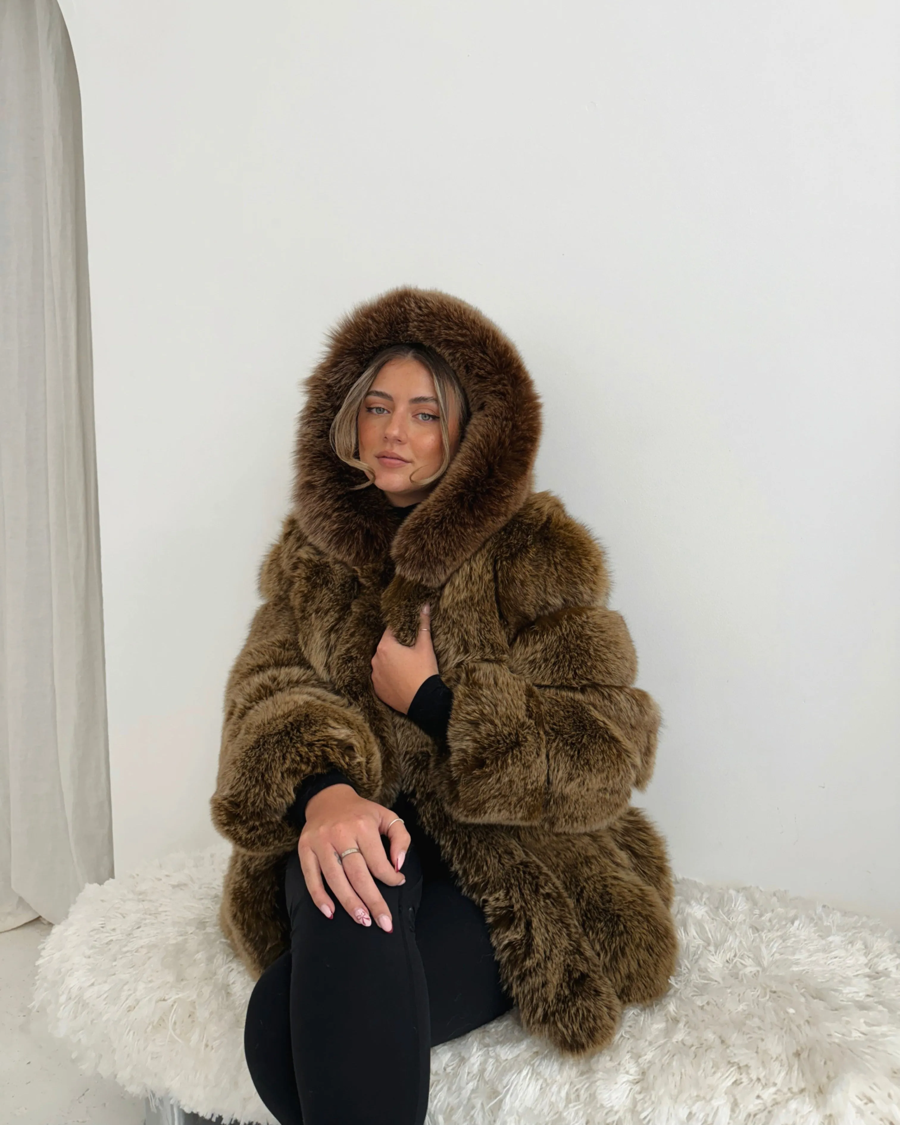 Isla™ | Luxe Hooded Straight Rows Coat
