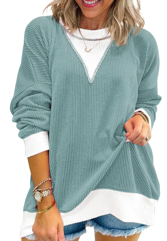 Janelle Contrast Round Neck Long Sleeve Sweatshirt
